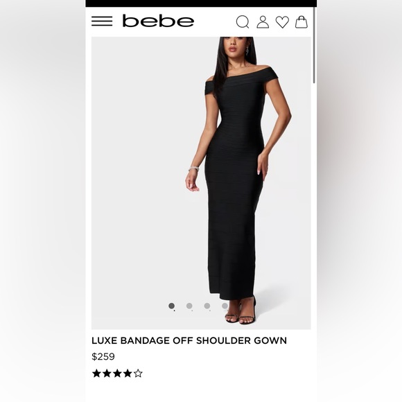 BEBE LUXE BANDAGE OFF SHOULDER GOWN black - Picture 1 of 5
